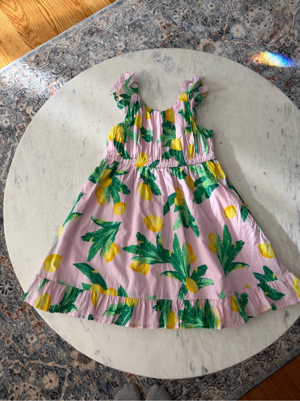 Crewcuts Pink Lemon-Print Ruffle Strap Dress